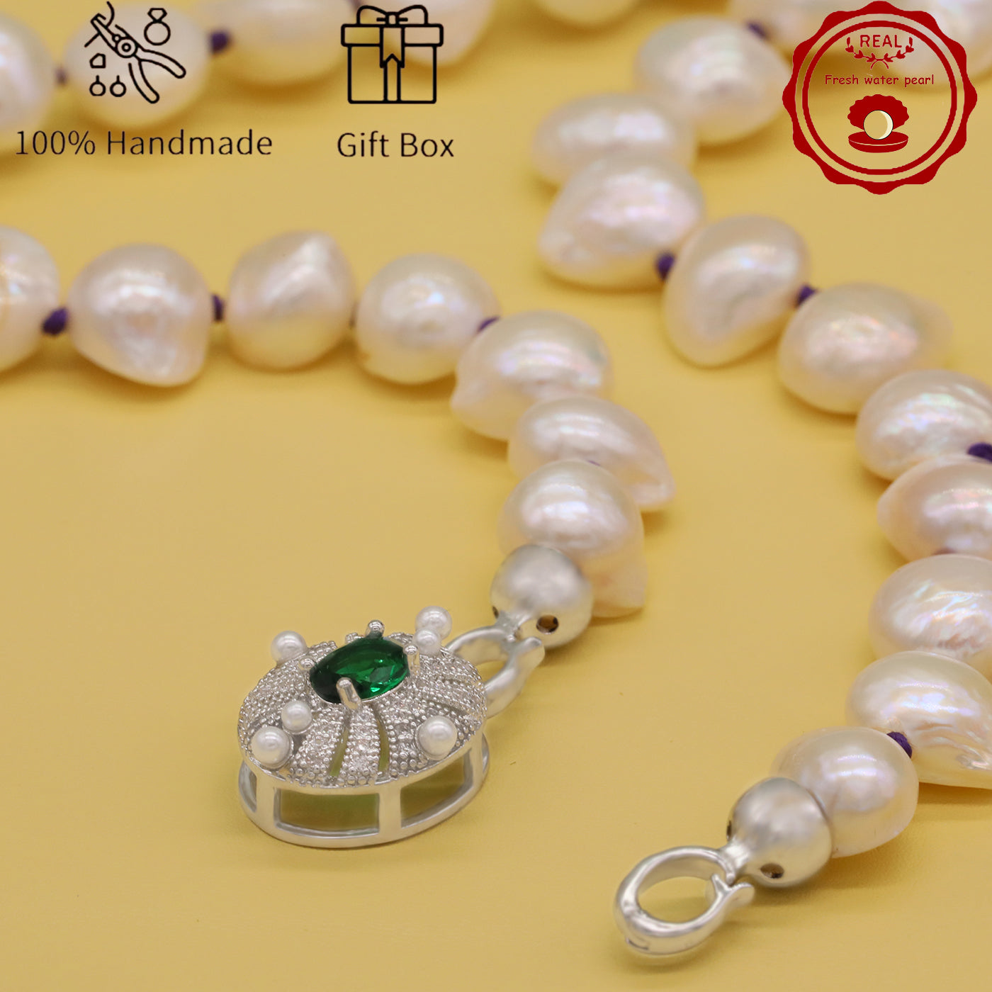 Irregular White Baroque Natural Freshwater Pearl Necklace 100% handmade 17.7inch long 12-17mm Freshwater Pearl necklace suitable for everyday, wedding, birthday parties, Christmas, Valentine's Day, stylish Baroque freshwater pearl necklace