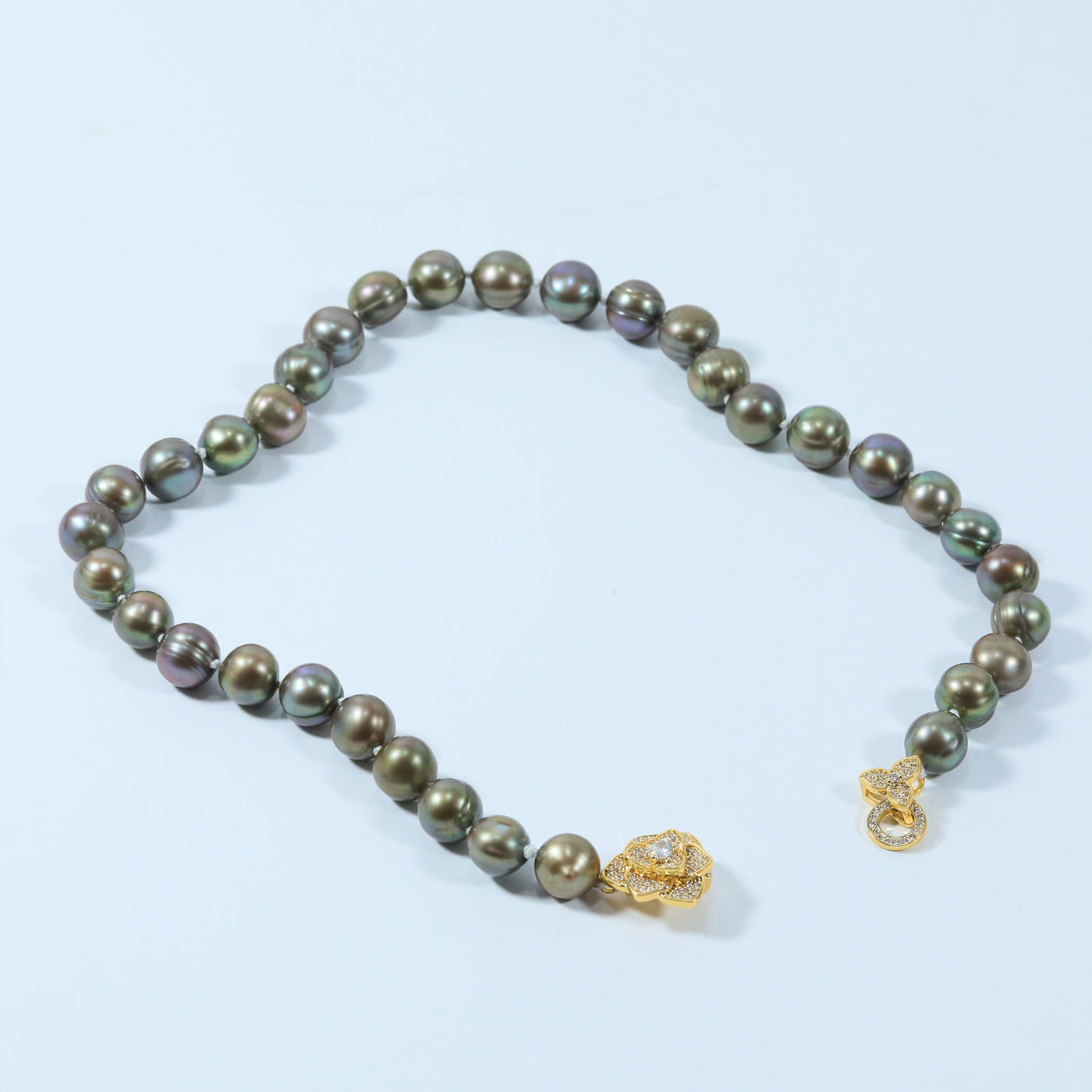 Authentic 10-11mm Brown Freshwater Pearl necklace 100% handmade 17.7inch long round freshwater Pearl necklace with diamond set gold flower buckle elegant Christmas, Valentine's Day gift