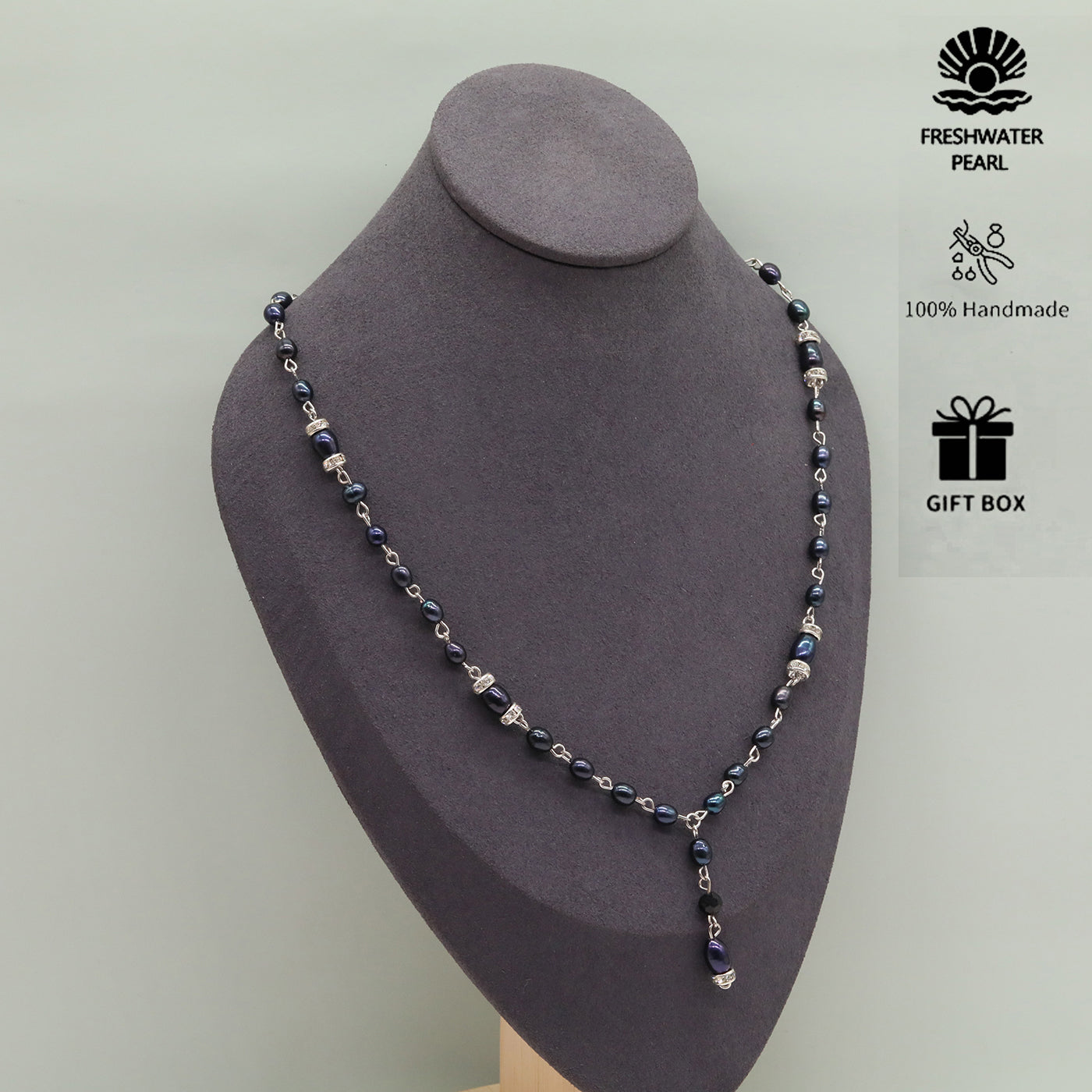 An elegant 100% handmade natural freshwater pearl necklace earring set, ideal for Christmas, Valentine's Day holiday gifts, perfect for everyday, birthday parties and anniversaries【NK-XL2501Purple-03】
