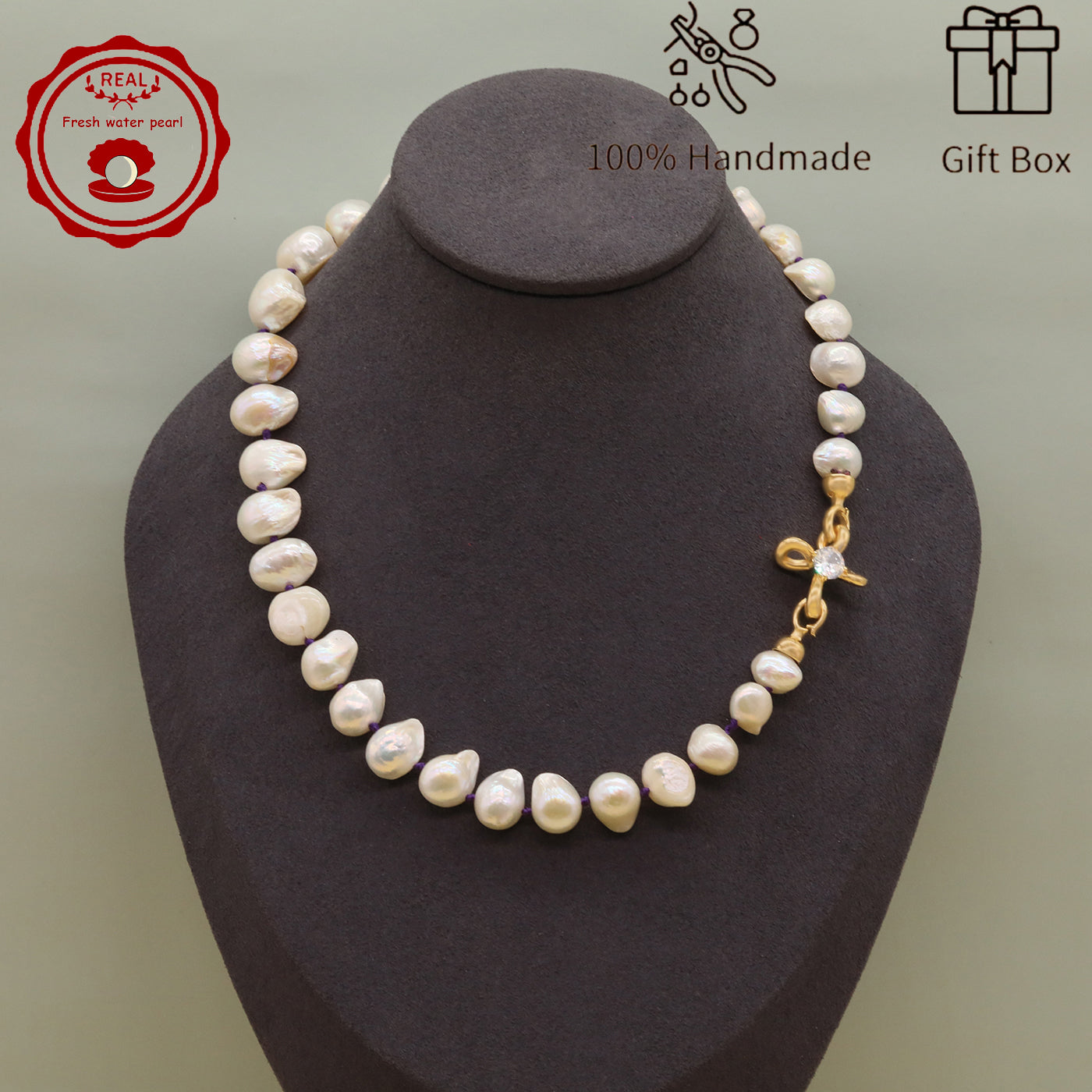 Irregular White Baroque Natural Freshwater Pearl Necklace 100% handmade 17.7inch long 12-17mm Freshwater Pearl necklace suitable for everyday, wedding, birthday parties, Christmas, Valentine's Day, stylish Baroque freshwater pearl necklace