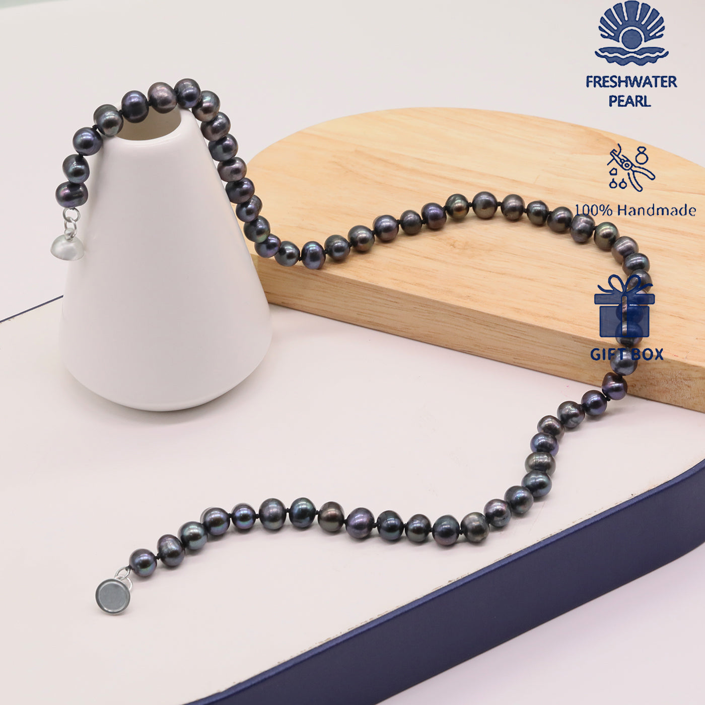 Classic Elegant Purple Colored Freshwater Pearl Necklace with Magnetic clapper Luxury Handmade 20.8inch long Freshwater Pearl necklace Fashion jewelry for men and women, with gift box, ideal holiday gift【XL-2412purple-02】