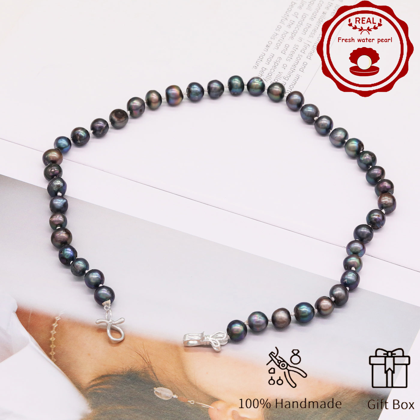 Handmade Freshwater Pearl Necklace for men and women Classic Vintage 20 year Old Large Old Pearl 17.7inch long Freshwater Pearl necklace Ideal for Valentine's Day gifts【NK-XL2501-Purple-02】
