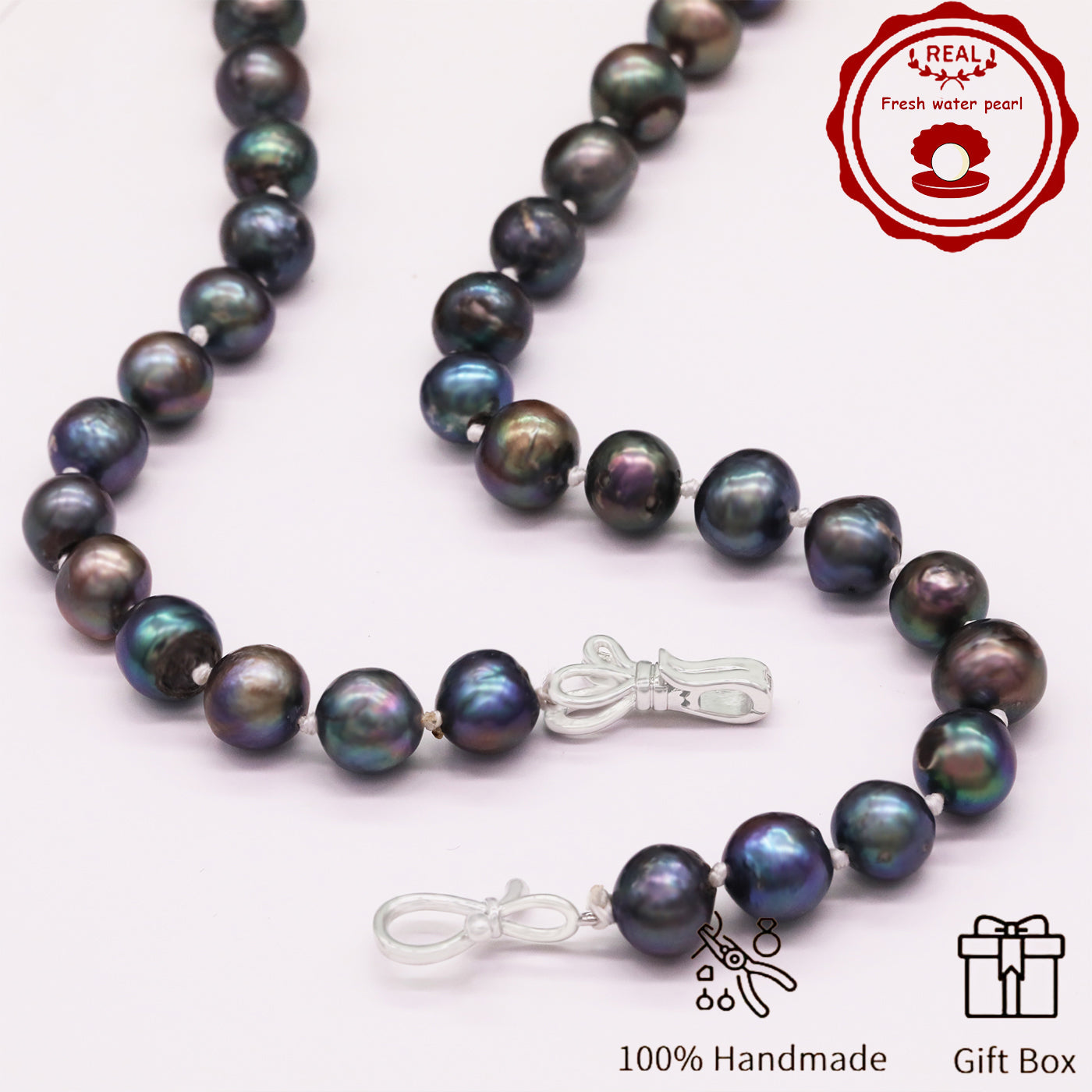 Handmade Freshwater Pearl Necklace for men and women Classic Vintage 20 year Old Large Old Pearl 17.7inch long Freshwater Pearl necklace Ideal for Valentine's Day gifts【NK-XL2501-Purple-02】