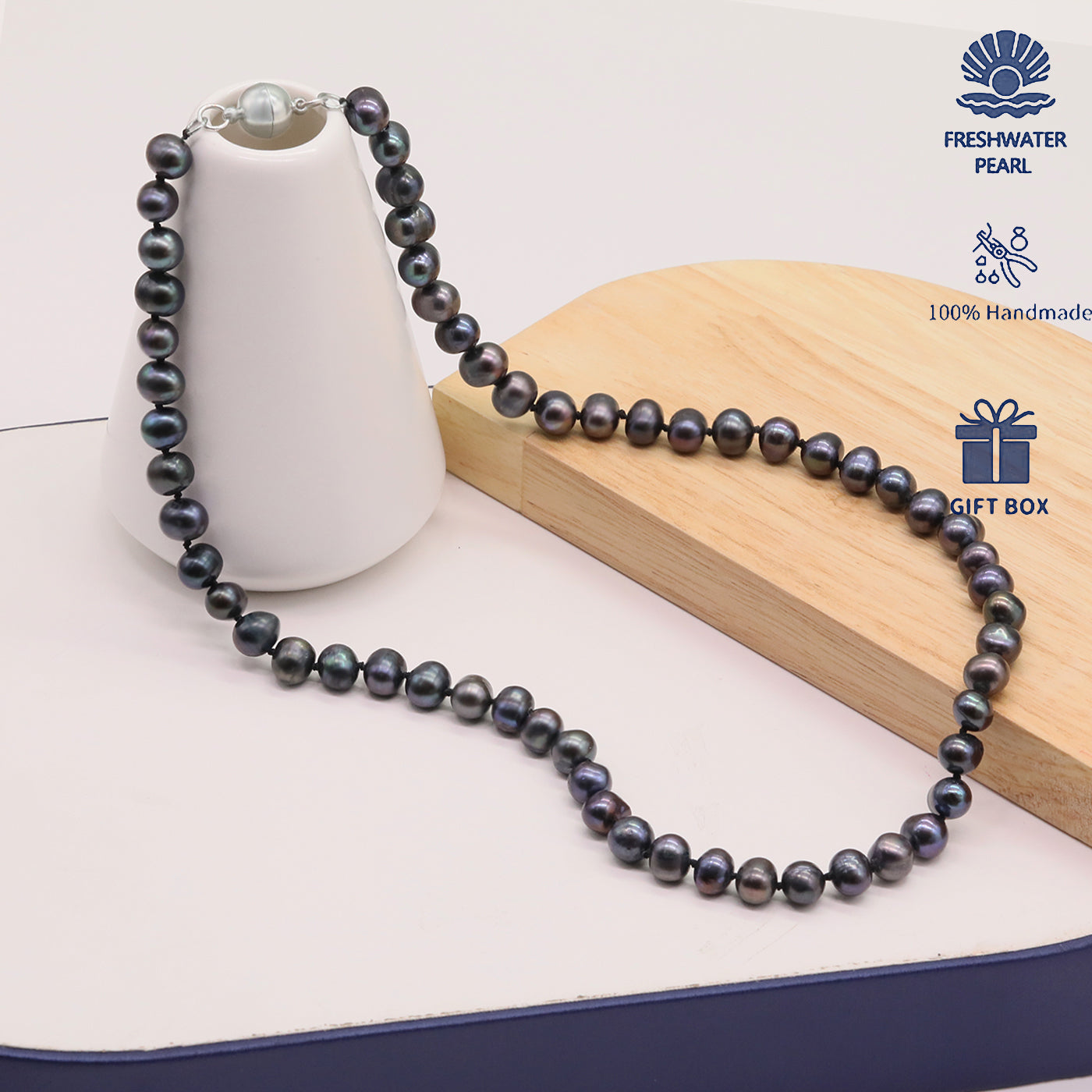 Classic Elegant Purple Colored Freshwater Pearl Necklace with Magnetic clapper Luxury Handmade 20.8inch long Freshwater Pearl necklace Fashion jewelry for men and women, with gift box, ideal holiday gift【XL-2412purple-02】