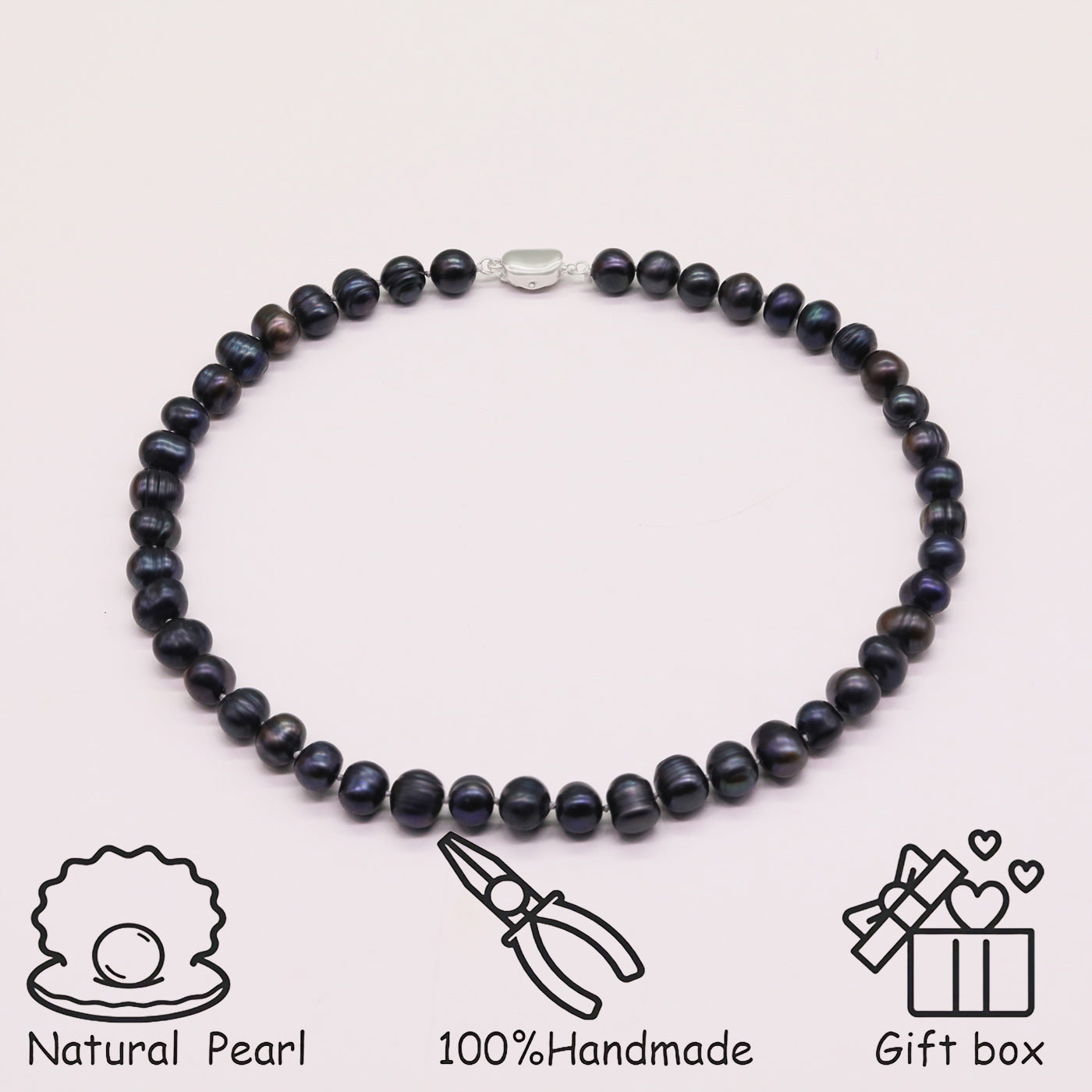 Handmade Freshwater Pearl Necklace Vintage Design Style, Suitable for Daily Wear, Special Occasions, Christmas, Mother'S Day, Thanksgiving, Valentine'S Day, Universal Accessories for All Seasons【NK-XL2501Black-02】