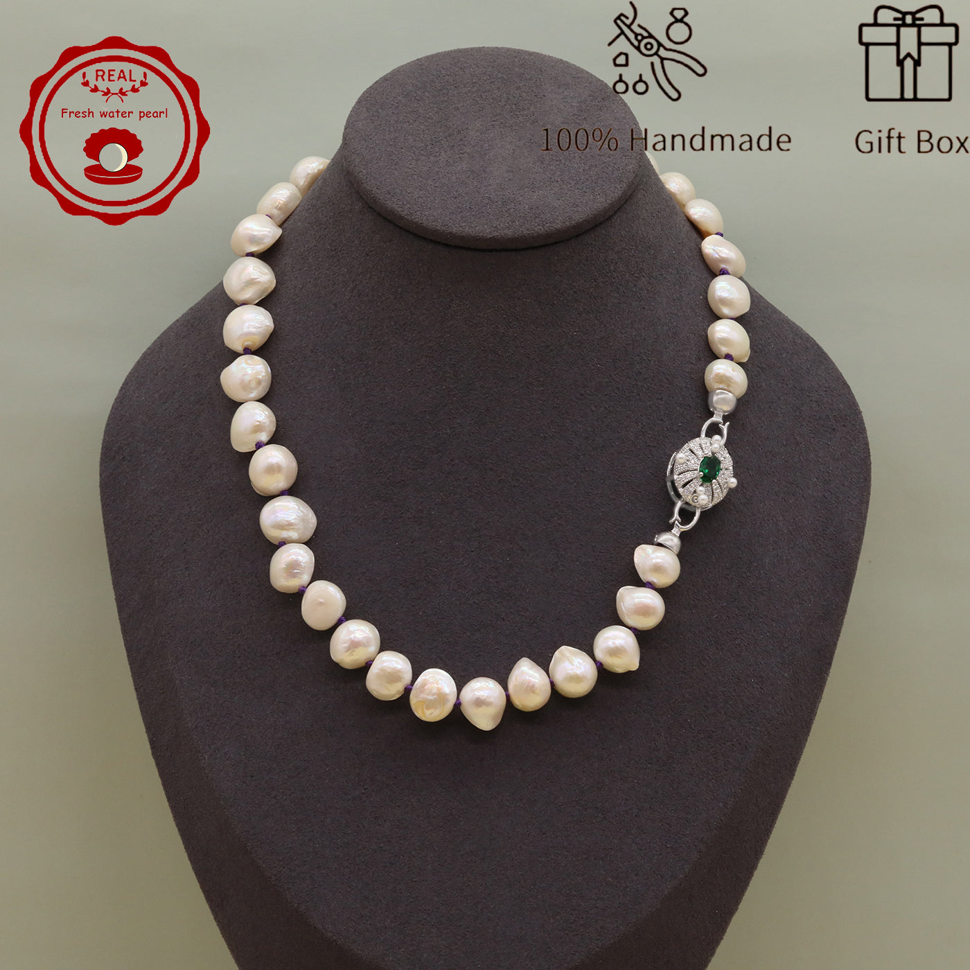 Irregular White Baroque Natural Freshwater Pearl Necklace 100% handmade 17.7inch long 12-17mm Freshwater Pearl necklace suitable for everyday, wedding, birthday parties, Christmas, Valentine's Day, stylish Baroque freshwater pearl necklace