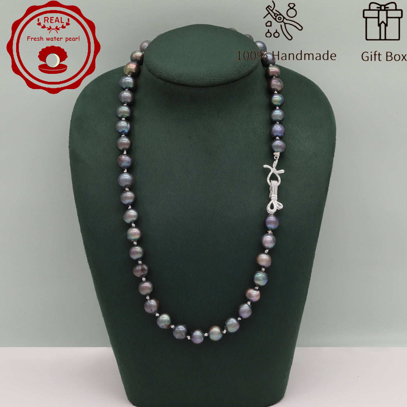 Handmade Freshwater Pearl Necklace for men and women Classic Vintage 20 year Old Large Old Pearl 17.7inch long Freshwater Pearl necklace Ideal for Valentine's Day gifts【NK-XL2501-Purple-02】