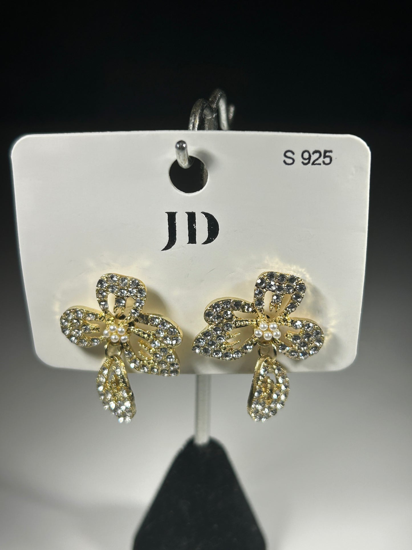 Gold-Plated Sterling Silver Crystal Flower Drop Earrings | JD