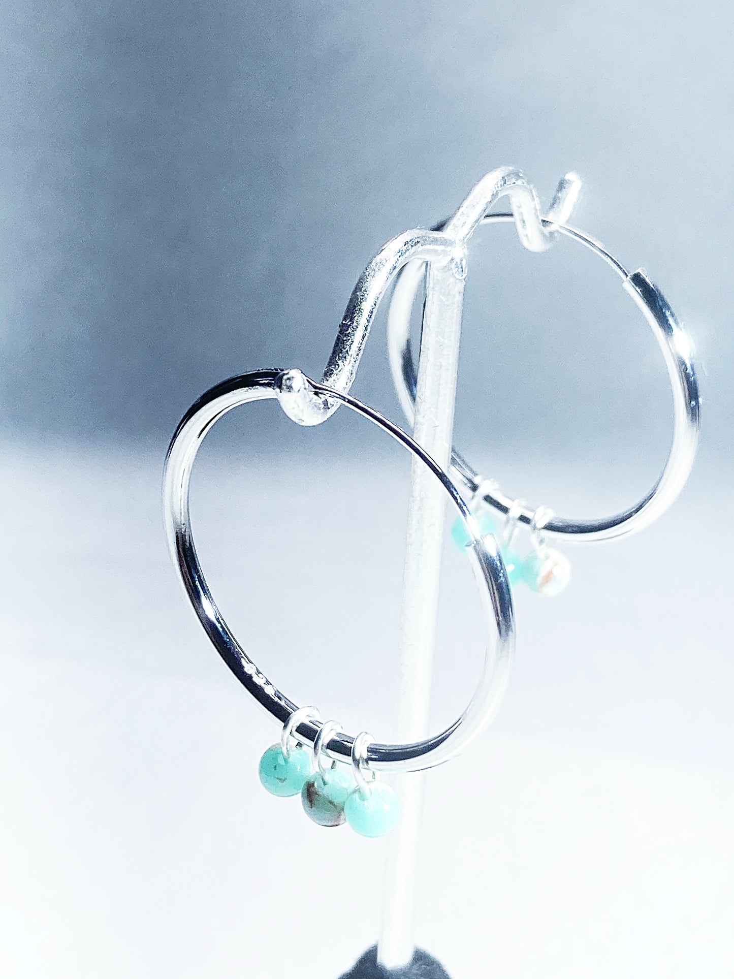 925 30mm STERLING SILVER ENDLESS HOOP WITH GENUINIE STONE BEADS