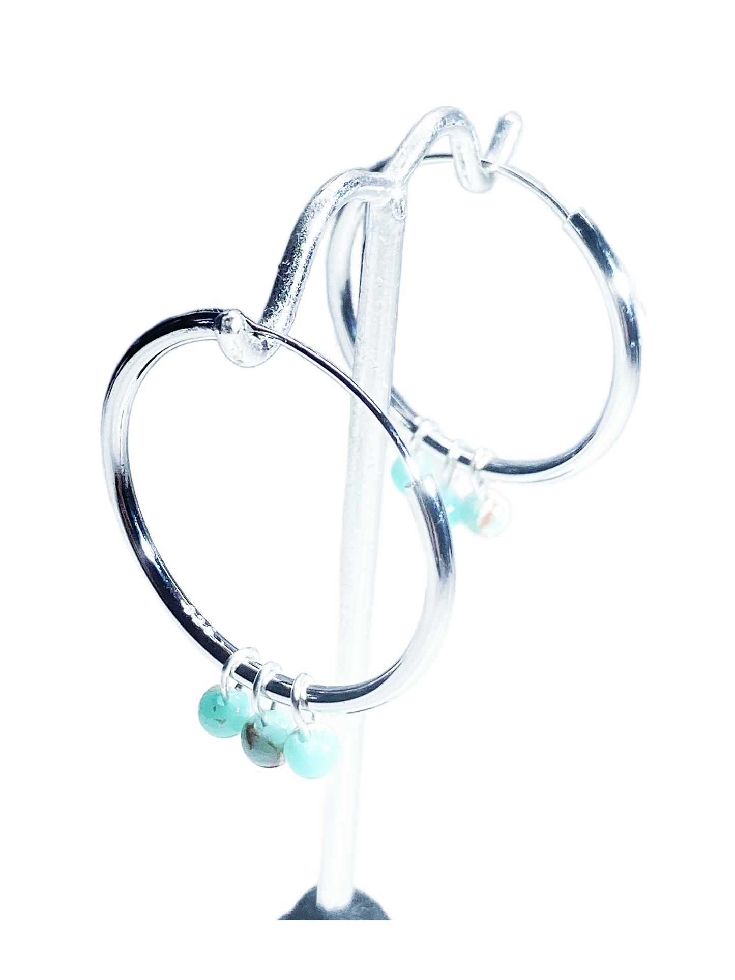 925 30mm STERLING SILVER ENDLESS HOOP WITH GENUINIE STONE BEADS