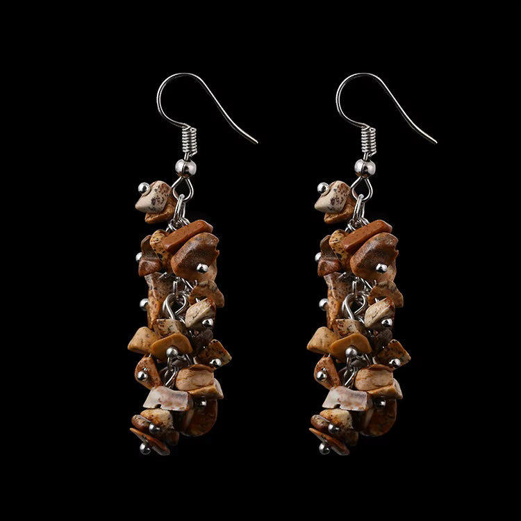 Handcrafted genuine stone dangle light weight grape style dangle earrings