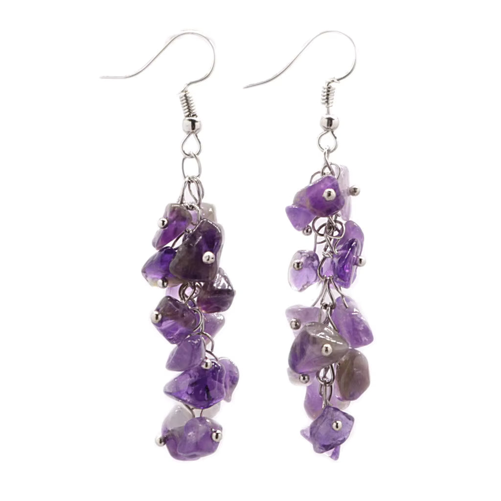 Handcrafted genuine stone dangle light weight grape style dangle earrings