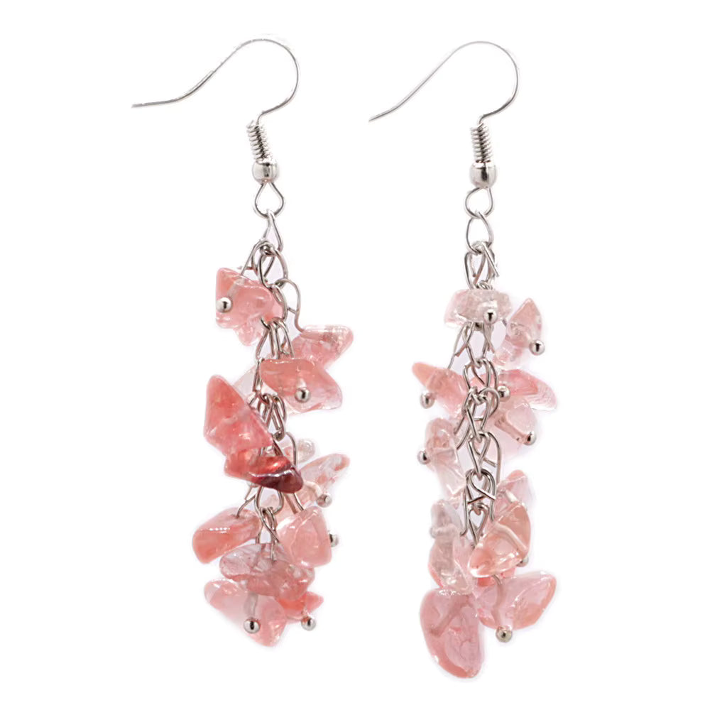 Handcrafted genuine stone dangle light weight grape style dangle earrings