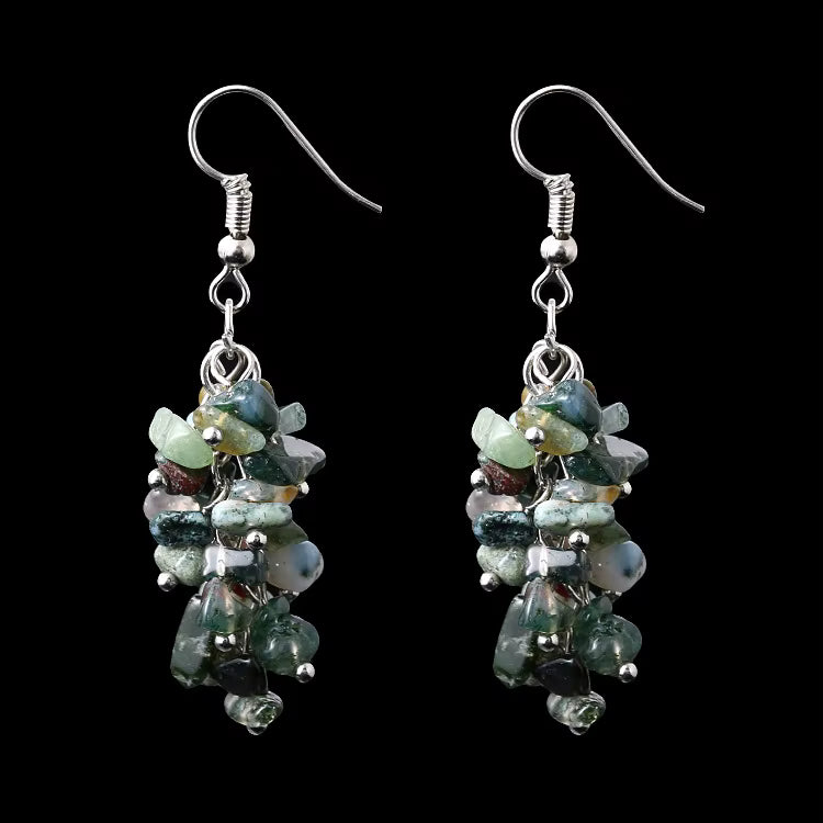 Handcrafted genuine stone dangle light weight grape style dangle earrings