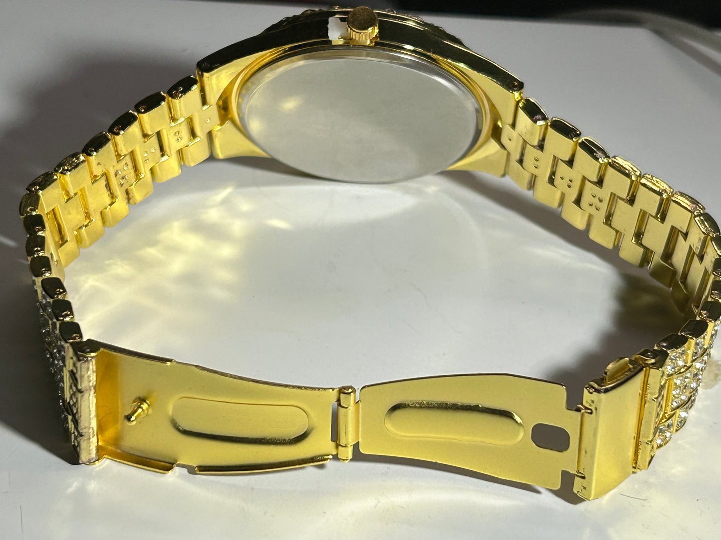 Hip Hop Luxury Stainless Steel Strap Rhinestone Decor Date Quartz Bracelet Watches Set