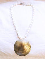Freshwater Pearl Necklace with large Abolone shell Necklace Handcrafted