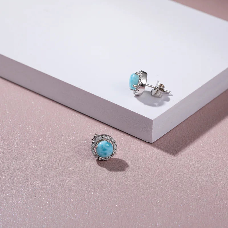 XYOP 925 sterling silver zircon jewelry gift vintage flowers natural precious Larimar pendant necklace female earrings