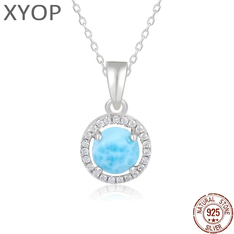 XYOP 925 sterling silver zircon jewelry gift vintage flowers natural precious Larimar pendant necklace female earrings