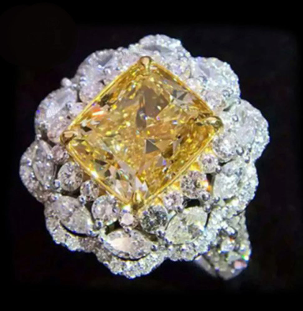 Princess Cut 13 CT Yellow Topaz Zircon Engagement Rings wedding in 925 Silver - Providence silver gold jewelry usa