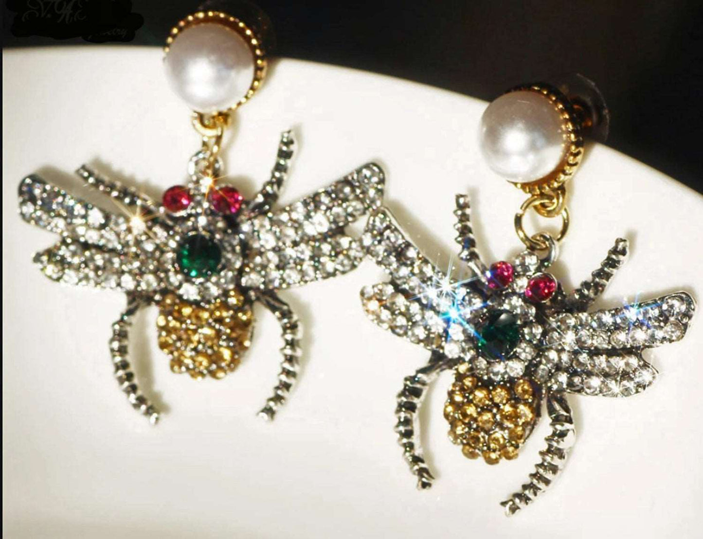 Bee Multi Glass Rhinestone Dangle Crystal Earring Girls Lady Women's Ancient Gold Color - Providence silver gold jewelry usa