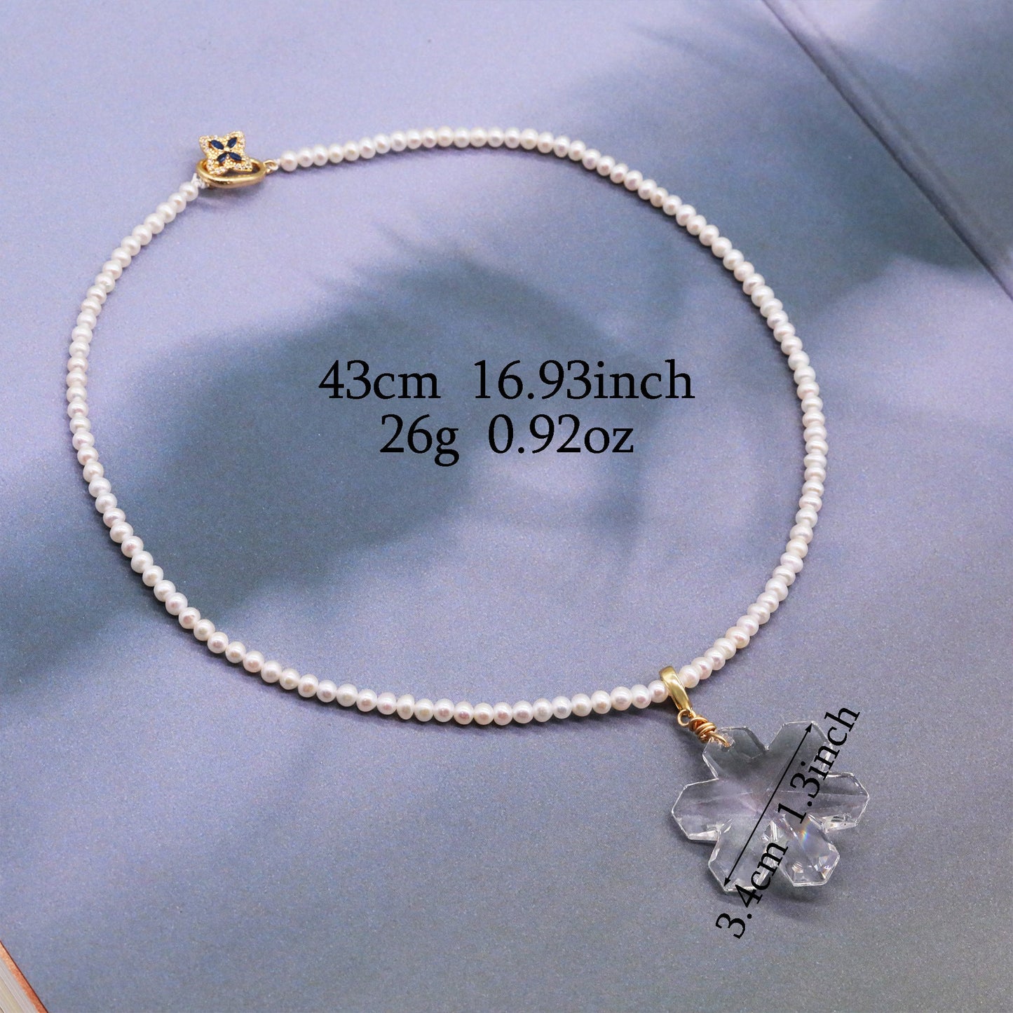 The French elegant 16.93inch long AAA Freshwater Pearl necklace comes with authentic Austrian AAA crystal pendant in the shape of a snowflake, with a gift box, exquisite gift options for everyday, wedding and festive wear