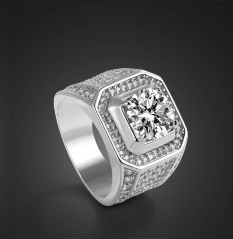 Mens sterling silver ring with AAAA grade cubic zirconia stones hand set - Providence silver gold jewelry usa