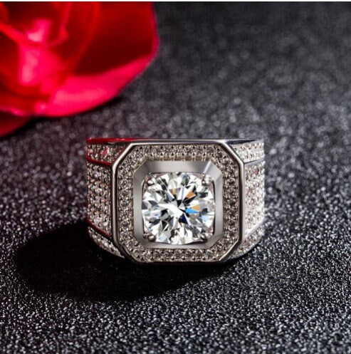 Mens sterling silver ring with AAAA grade cubic zirconia stones hand set - Providence silver gold jewelry usa