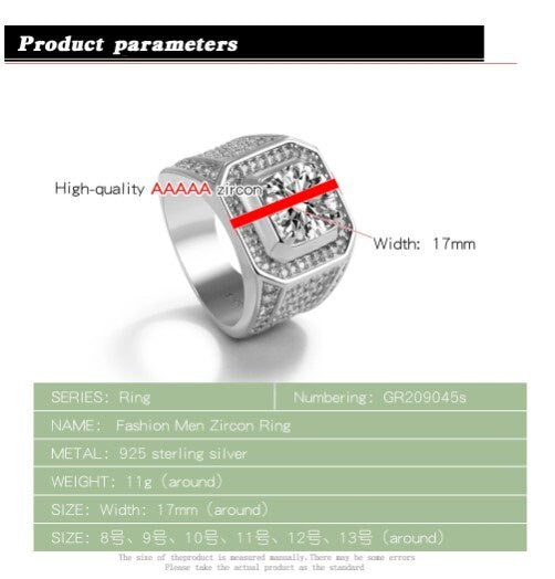Mens sterling silver ring with AAAA grade cubic zirconia stones hand set - Providence silver gold jewelry usa