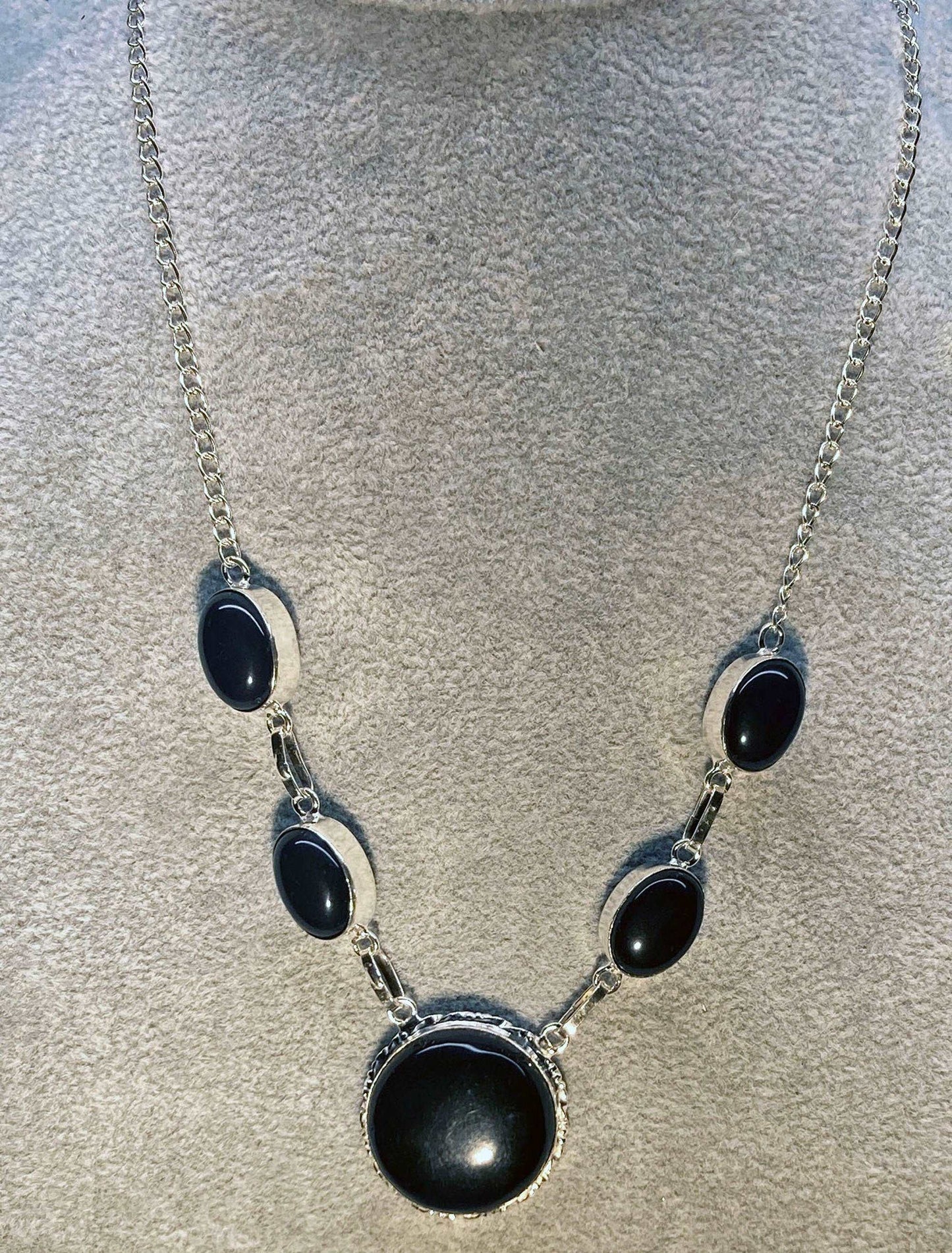 Sterling Silver 5 stone onyx statement necklace - Providence silver gold jewelry usa