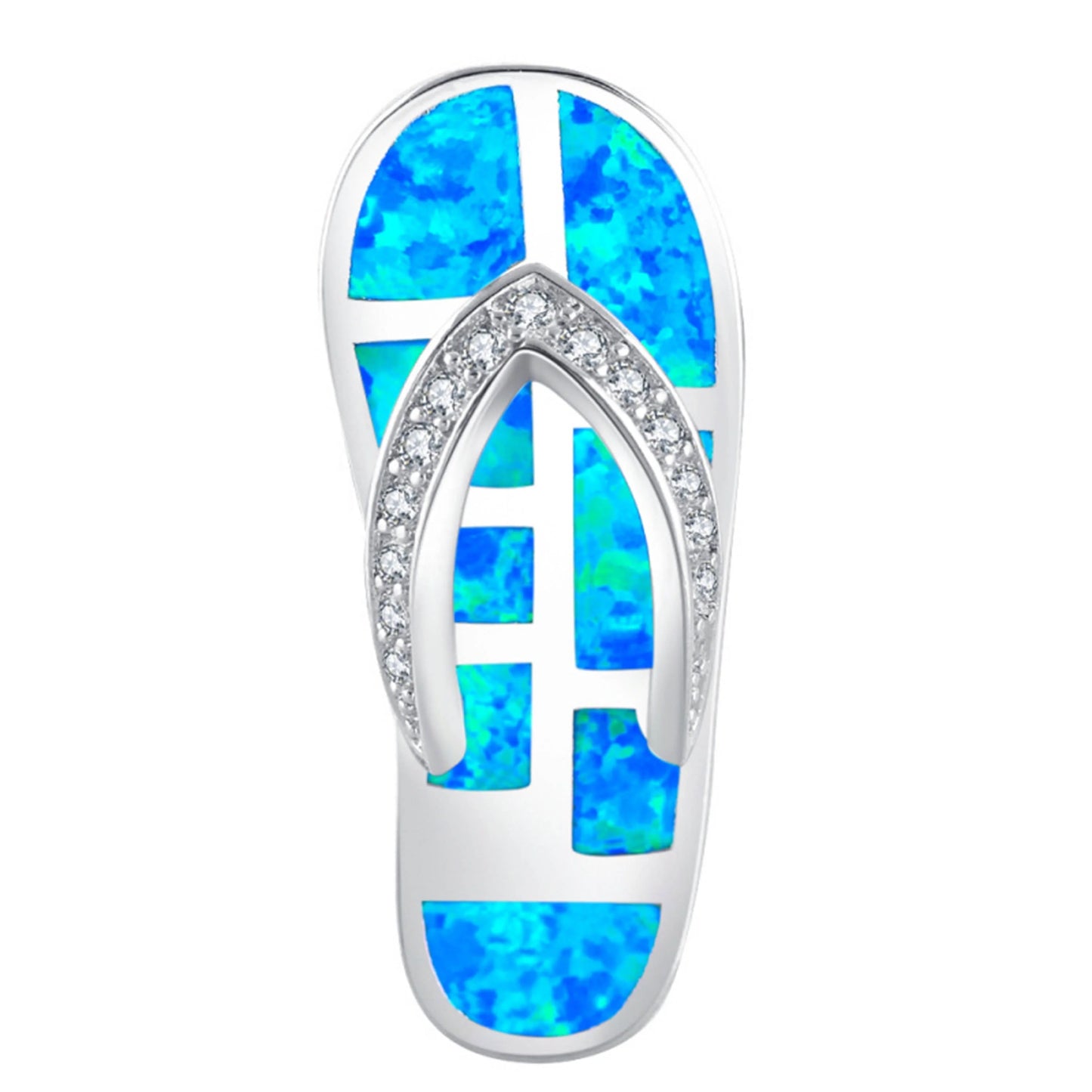 925 Sterling Silver Cute Ocean Blue Opal Sandal Flip Flops Pendant