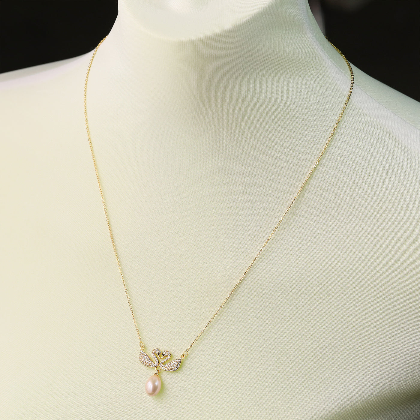 Elegant Fresh Water Pearl Double Swan Pendant Necklace Handmade 100% fresh water pearl pendant necklace with gift box, perfect for everyday, wedding and festival wear everything fresh water pearl pendant necklace【XL-2502Golden-03】