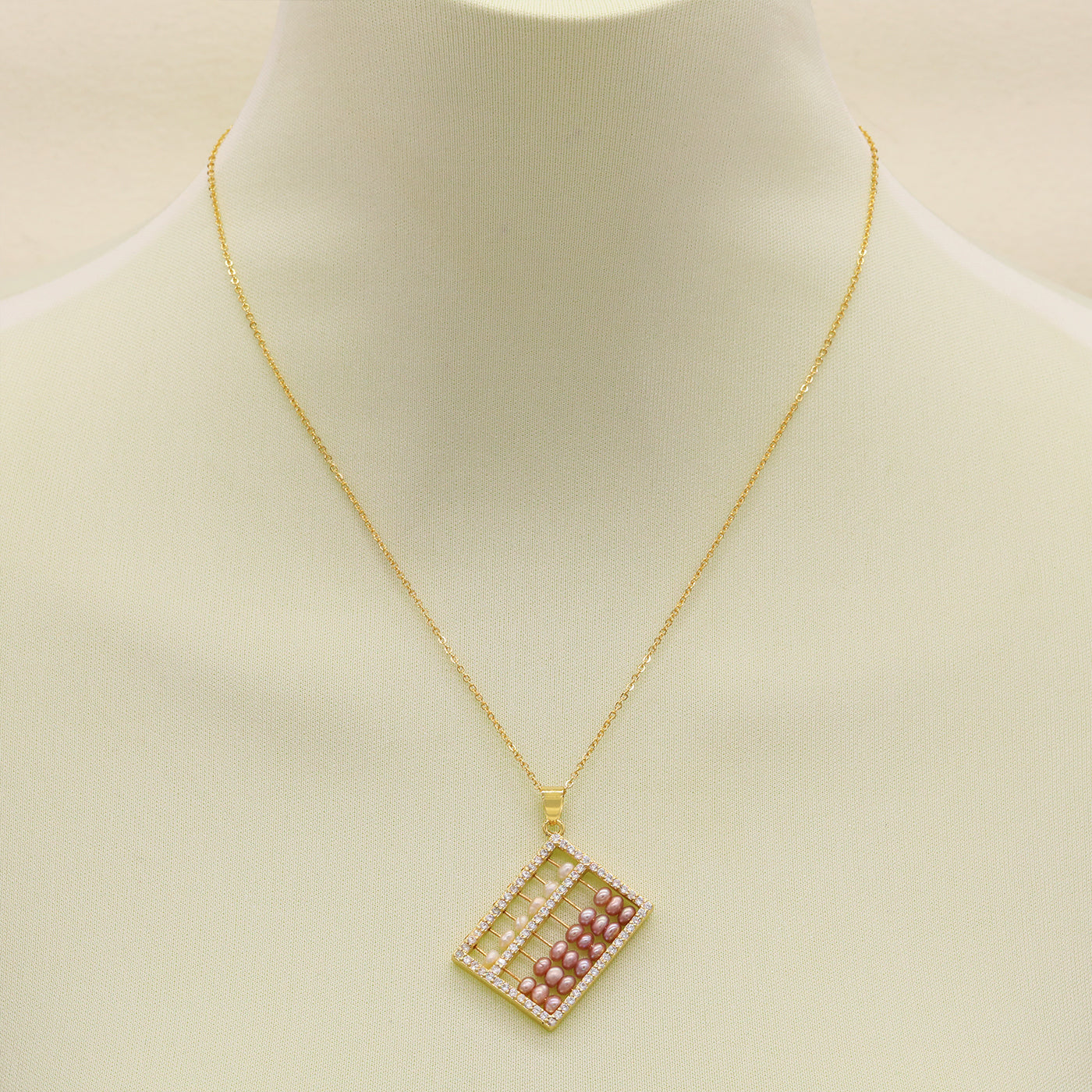 Elegant fresh water pearl pendant necklace, with gold abacus fresh water pearl pendant Romantic fashion fresh water pearl pendant necklace, with gift box, suitable for birthday, Christmas, anniversary gifts【XL-2502Golden-05】