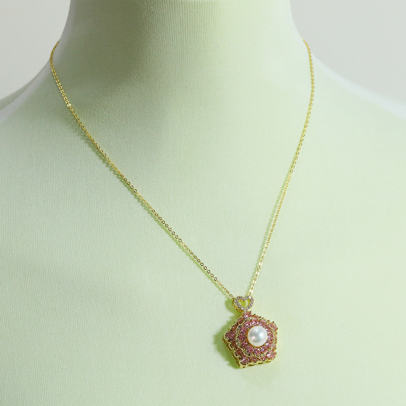 Creative Spin pink Zircon Fresh water Pearl pendant necklace Seasonal run fresh water pearl pendant necklace, with gift box, personality everything simple fresh water pearl pendant necklace, suitable for everyday, wedding and party