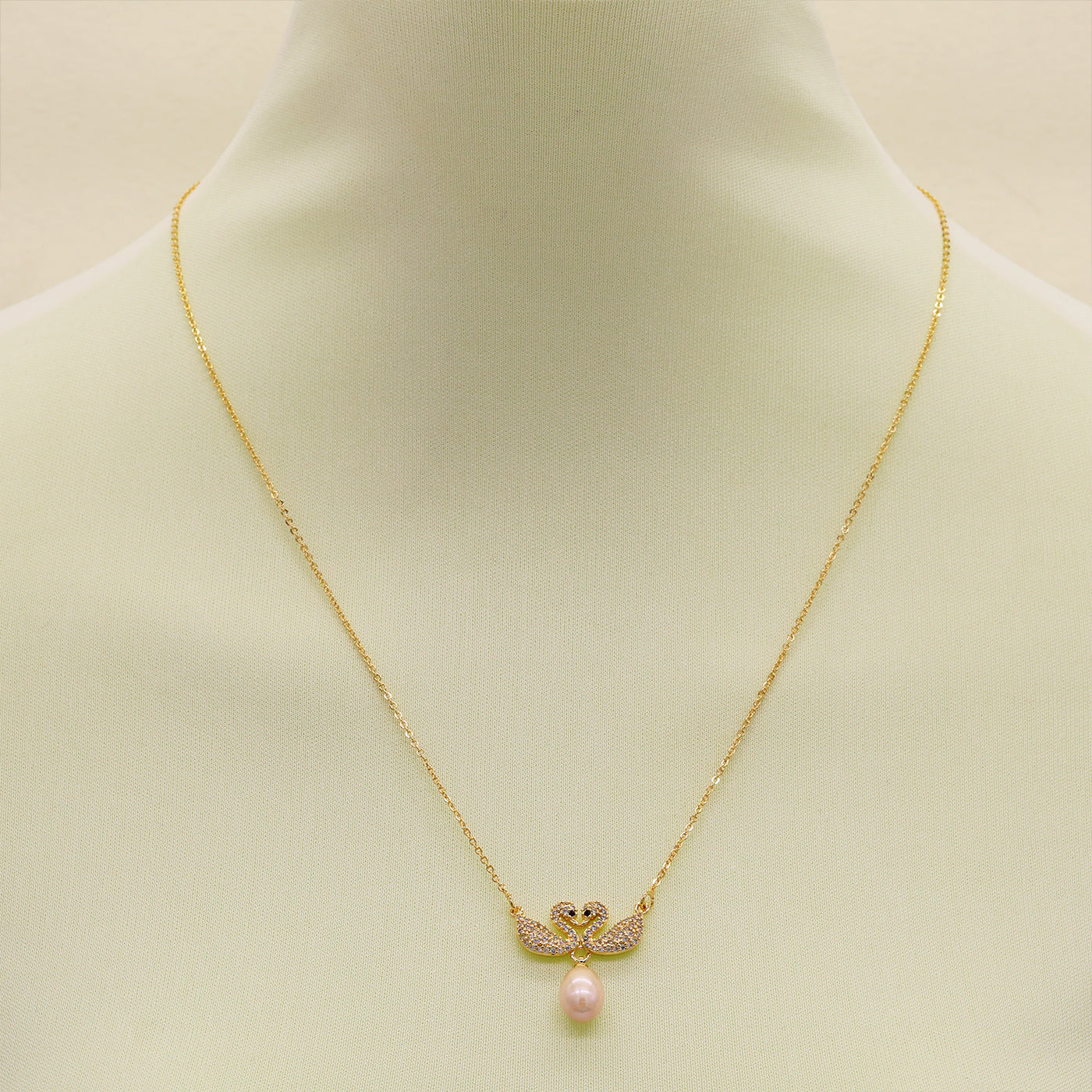 Elegant Fresh Water Pearl Double Swan Pendant Necklace Handmade 100% fresh water pearl pendant necklace with gift box, perfect for everyday, wedding and festival wear everything fresh water pearl pendant necklace【XL-2502Golden-03】