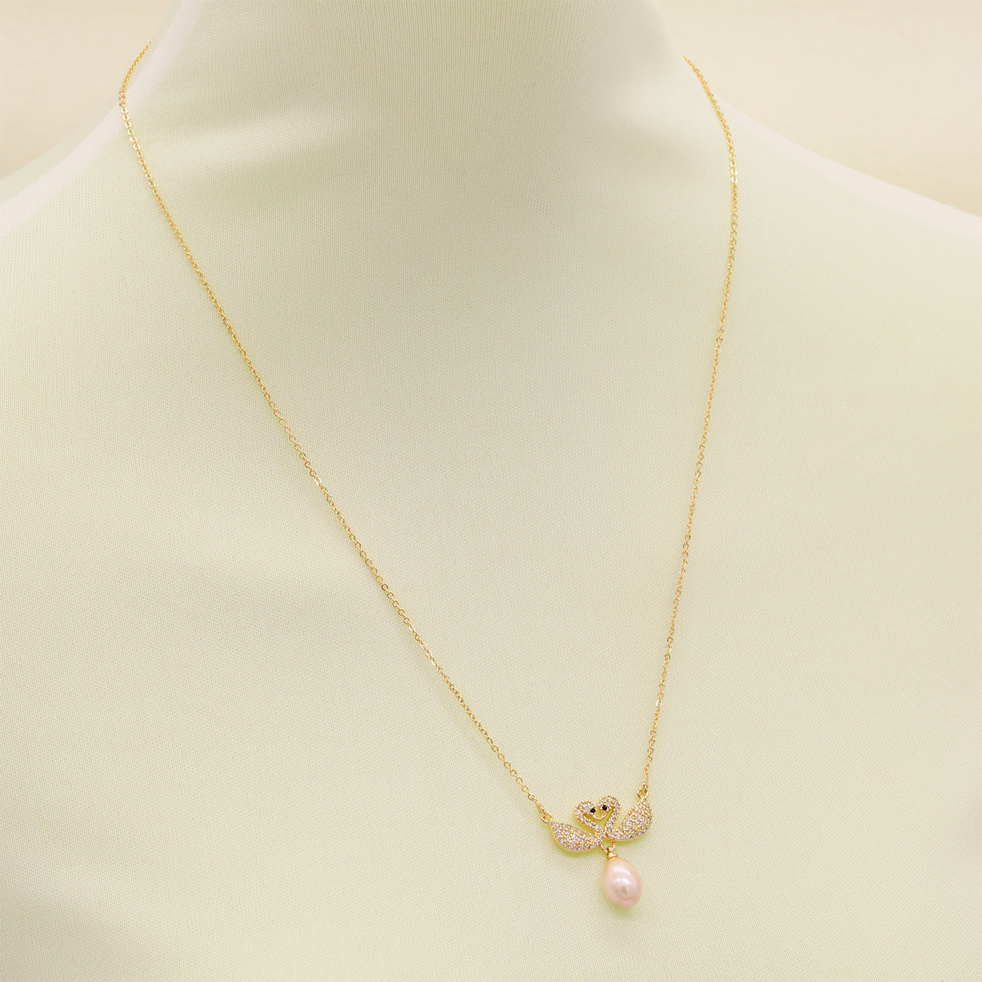 Elegant Fresh Water Pearl Double Swan Pendant Necklace Handmade 100% fresh water pearl pendant necklace with gift box, perfect for everyday, wedding and festival wear everything fresh water pearl pendant necklace【XL-2502Golden-03】