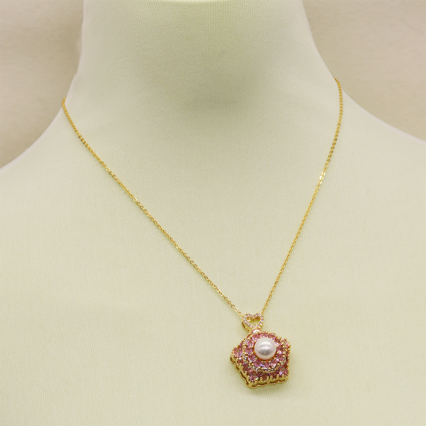 Creative Spin pink Zircon Fresh water Pearl pendant necklace Seasonal run fresh water pearl pendant necklace, with gift box, personality everything simple fresh water pearl pendant necklace, suitable for everyday, wedding and party