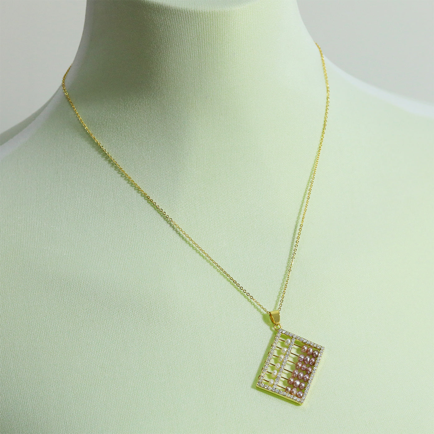 Elegant fresh water pearl pendant necklace, with gold abacus fresh water pearl pendant Romantic fashion fresh water pearl pendant necklace, with gift box, suitable for birthday, Christmas, anniversary gifts【XL-2502Golden-05】