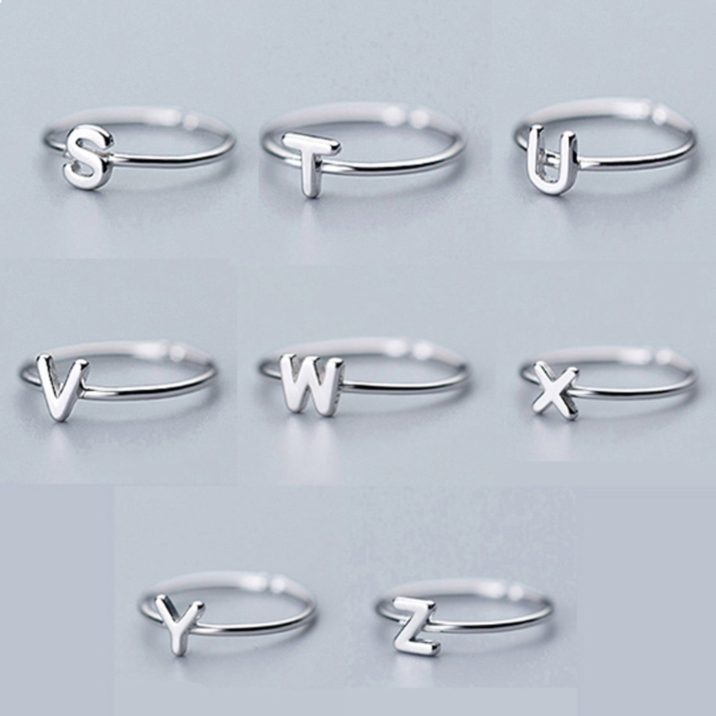 sterling silver initial rings all letter in alphabet
