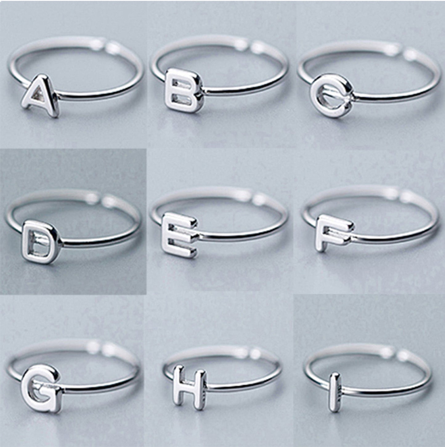 sterling silver initial rings all 26 letters in alphabet
