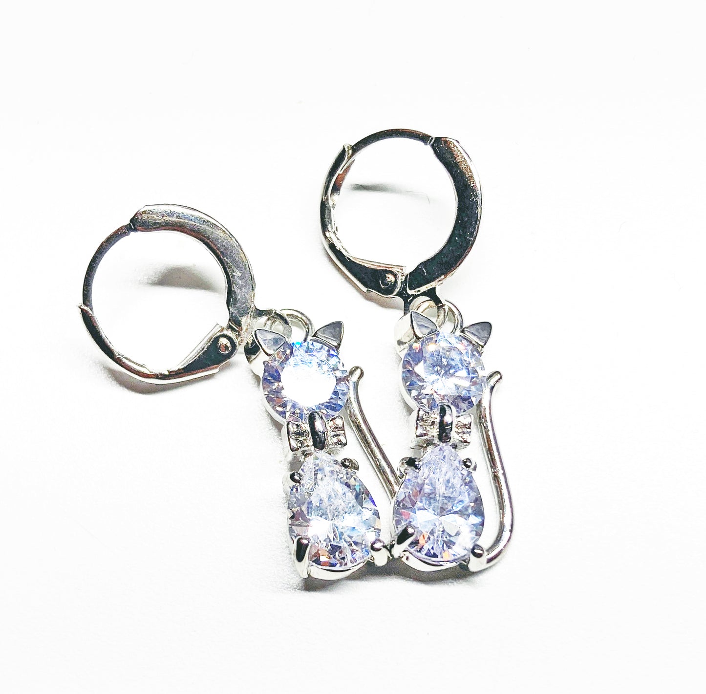 Cat Earring hoop dangle sterling silver