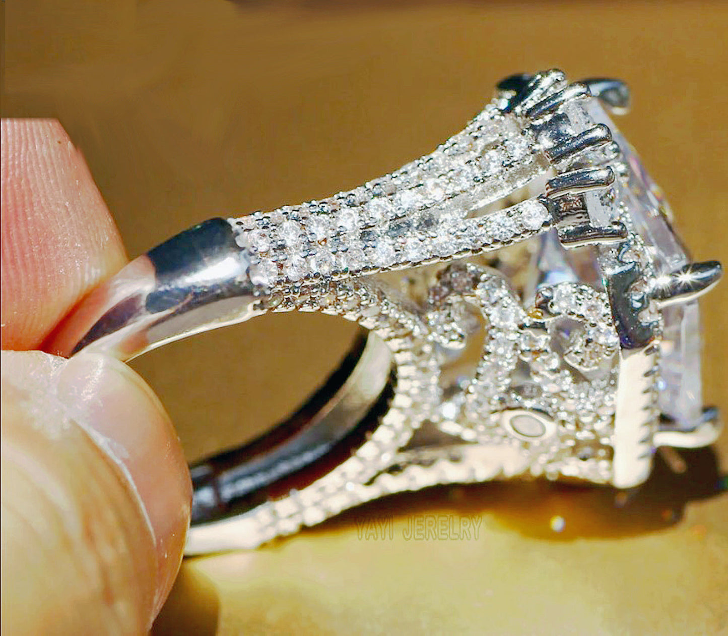 Huge 18×18mm Princess-Cut CZ Statement Ring – Stamped S925 Sterling Silver | Unise