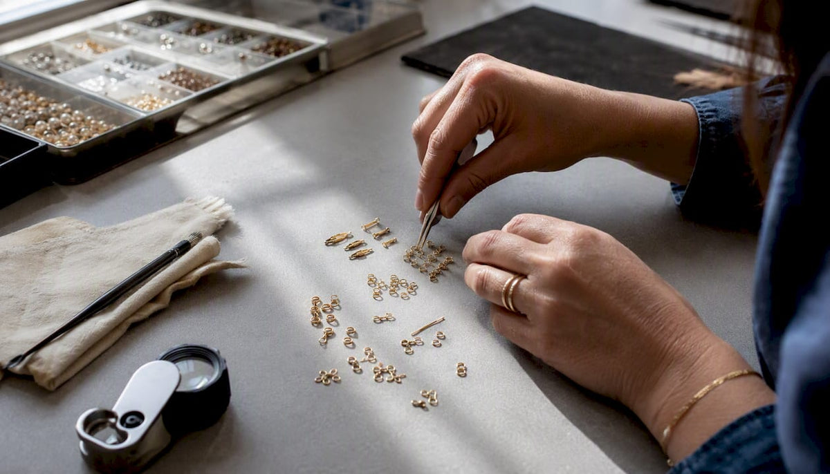 Jeweler handling gold-filled and gold-plated jewelry parts