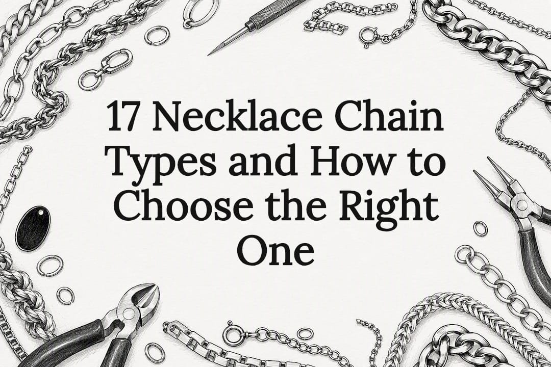 Decorative title card illustration with necklace chain sketches