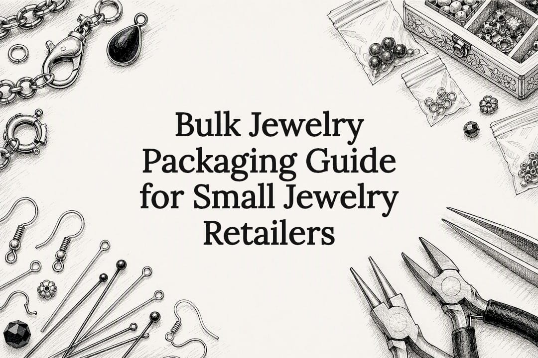 Decorative title card illustration for bulk jewelry packaging guide