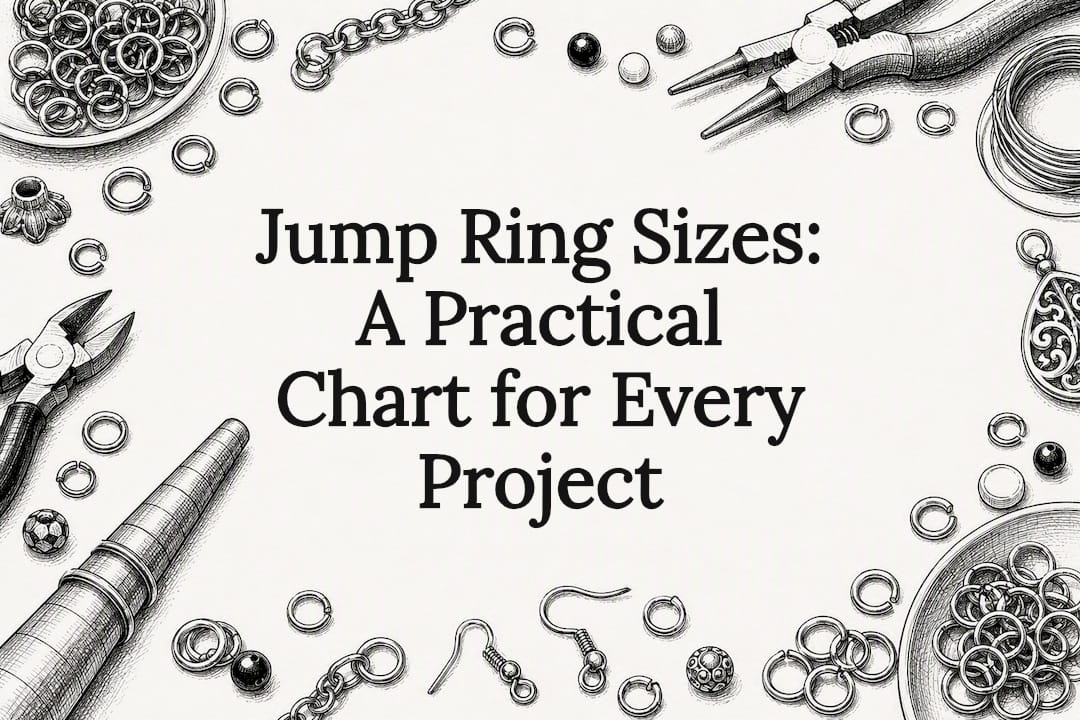 Decorative title card with jump rings and tools