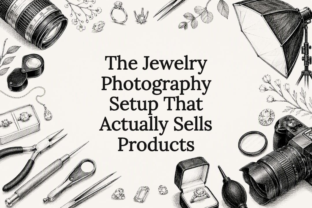 Decorative illustrated title card for jewelry photography article