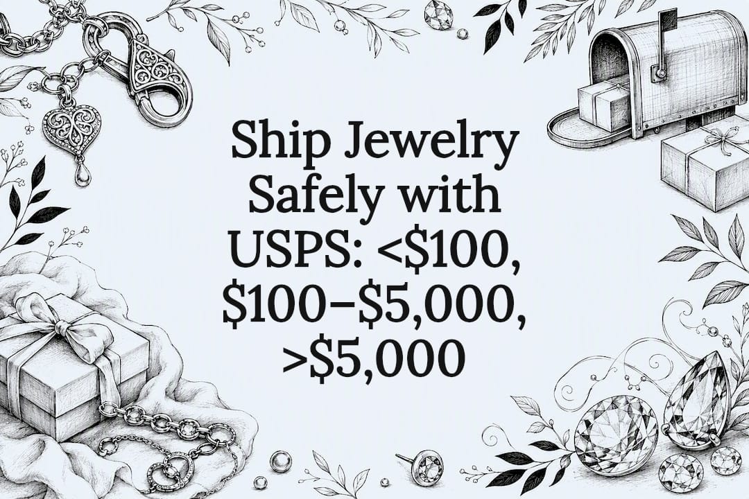 Decorative title card with jewelry and shipping illustrations