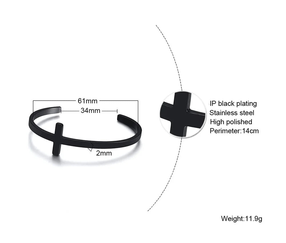 Sideways Crosss cuff Bracelet unisex in silver-gold and black