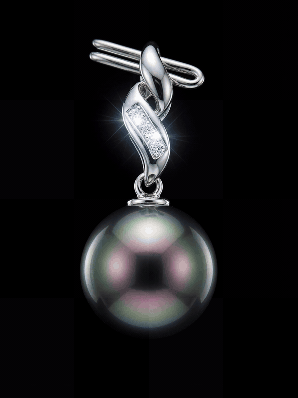 10mm AAA Tahitian Pearl & Diamond Pendant in 14K White Gold | Handmade
