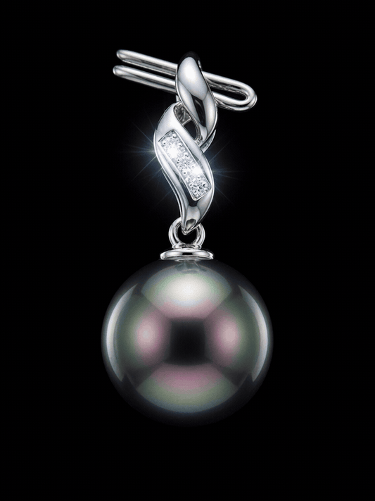 10mm AAA Tahitian Pearl & Diamond Pendant in 14K White Gold | Handmade